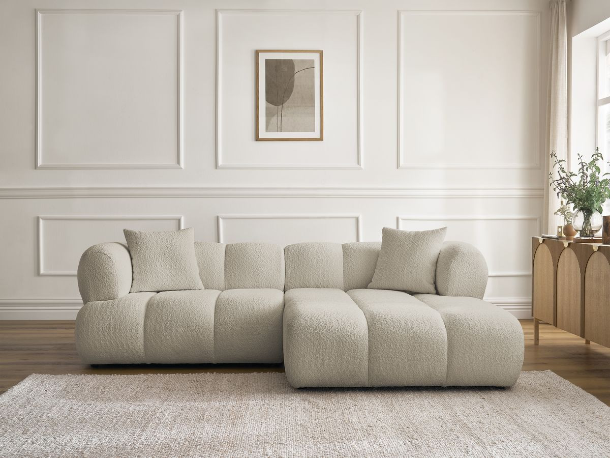 Bobochic Pamira Ecksofa Bouclé-Stoff Beige Ecke rechts