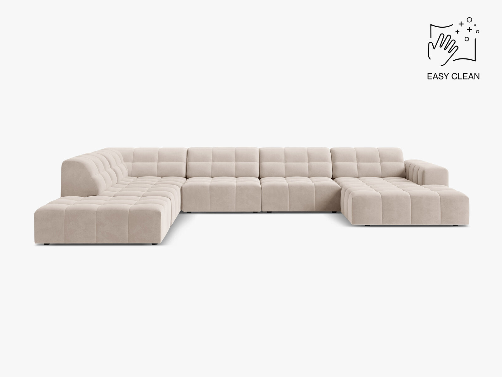 Micadoni Panorama Ecksofa Jennifer 7-Sitzer Samt Venus Helles Beige Links