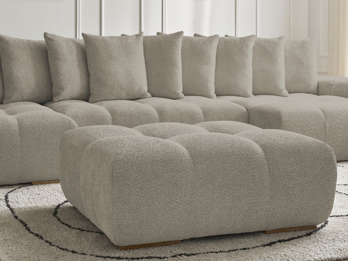 Bobochic Anakin Wohnlandschaft mit Pouf, 10 Kissen Bouclé-Stoff Taupe