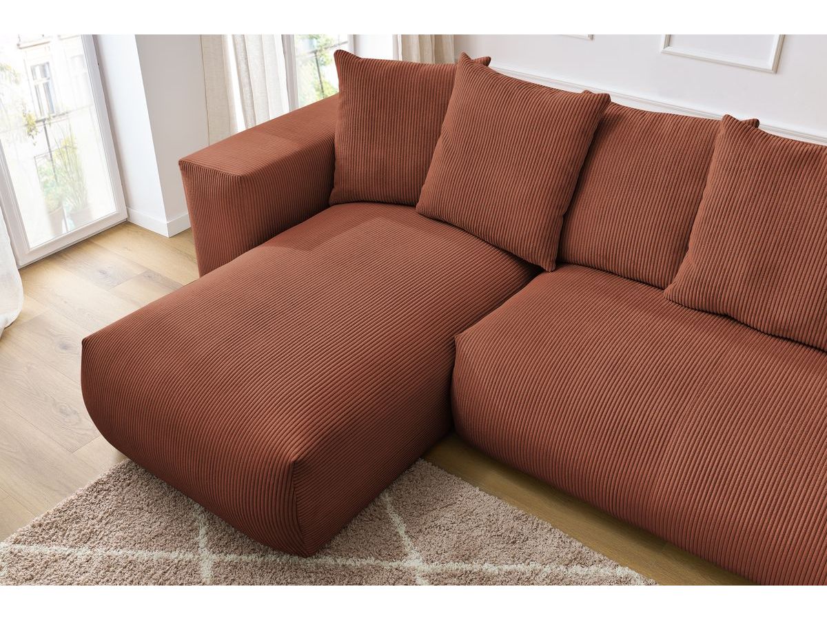 Bobochic Voltaire Wohnlandschaft mit Pouf 356 × 214 cm Cordsamt Orange Ecke links