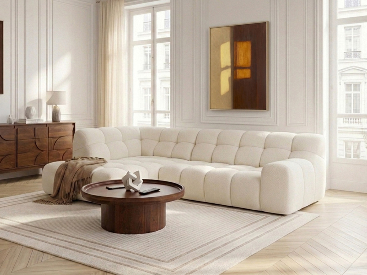 Bobochic Andre Ecksofa mit Schlaffunktion Chenille Weiß Ecke links