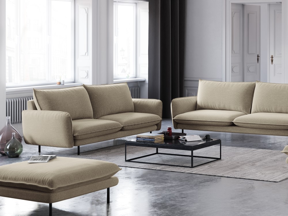 Cosmopolitan Design Pouf Vienna Strukturierter Stoff Positano Beige Beine Schwarzes Metall