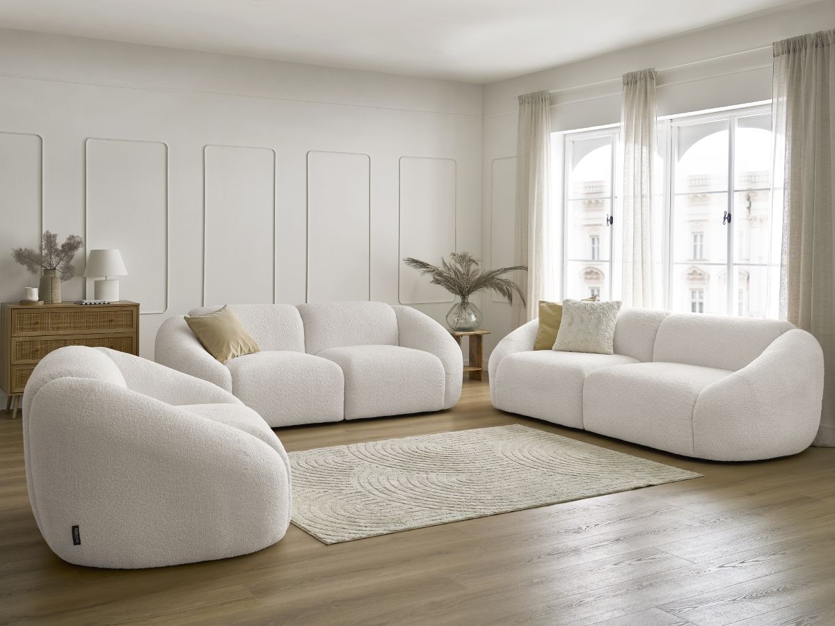 Bobochic Tina Sofa 6-Sitzer Bouclé-Stoff Weiß