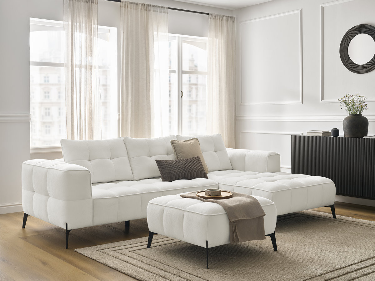 Bobochic Anis Ecksofa mit Pouf Strukturstoff Weiß Ecke rechts