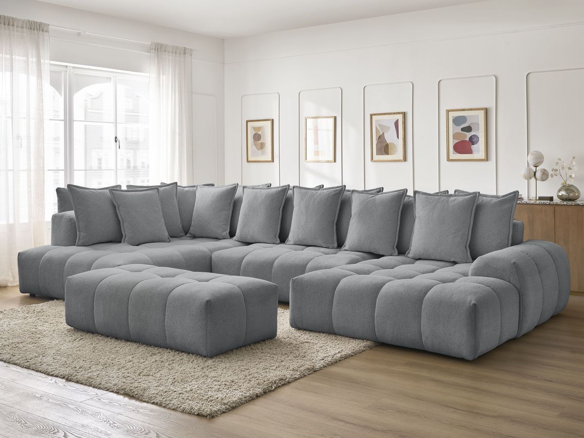 Bobochic Everest Wohnlandschaft mit Pouf, 14 Kissen Melange-Stoff Dunkelgrau Ecke rechts