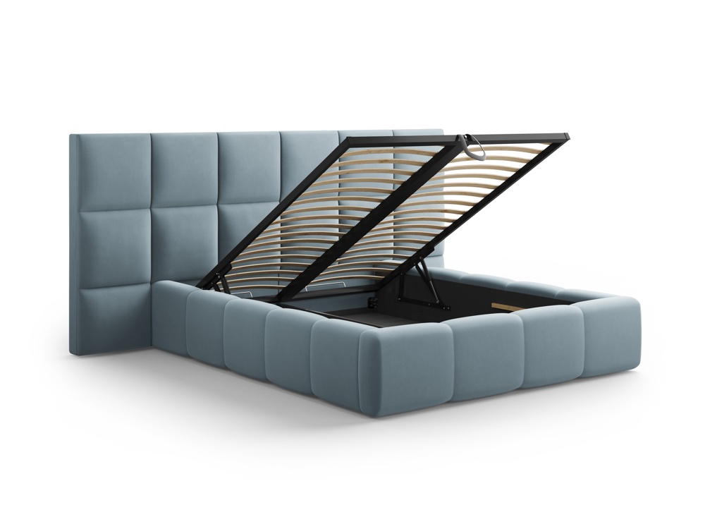 Cosmopolitan Design Stauraumbett mit doppeltem Kopfteil Livigno 160x200 Samt Bluvel Hellblau