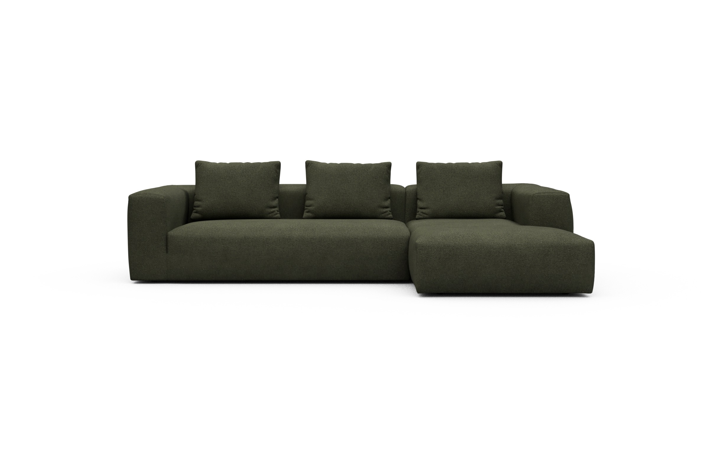 Skandi Home Ecksofa Fred Chaiselongue rechts mit 2,5-Sitzer Boucle-Forest-Green moebelfaktor