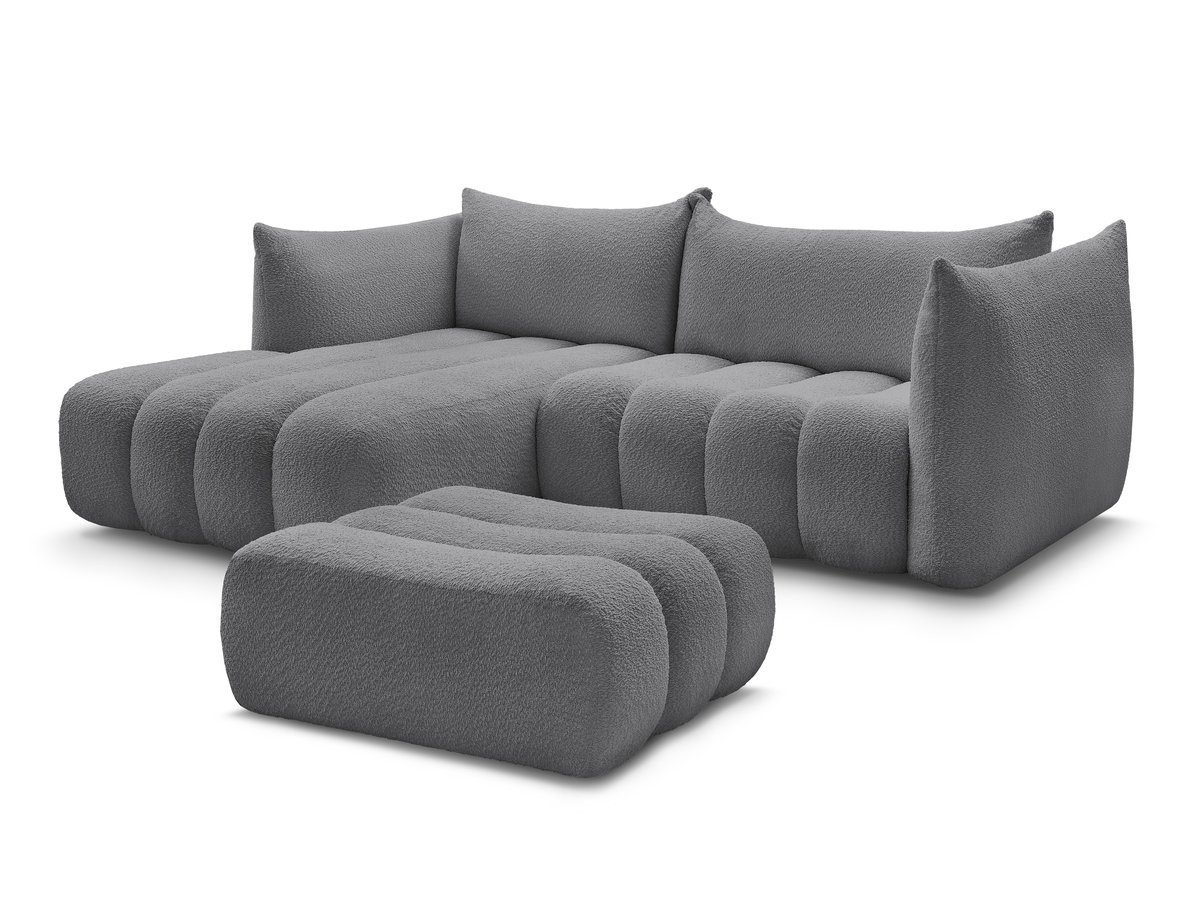 Bobochic Azra Ecksofa mit Pouf 262 × 178 cm Bouclé-Stoff Dunkelgrau Ecke links