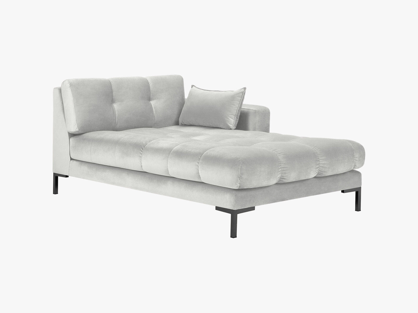 Micadoni Recamiere Mamaia 1-Sitzer Rechts Samt Bluvel Silber schwarze Beine