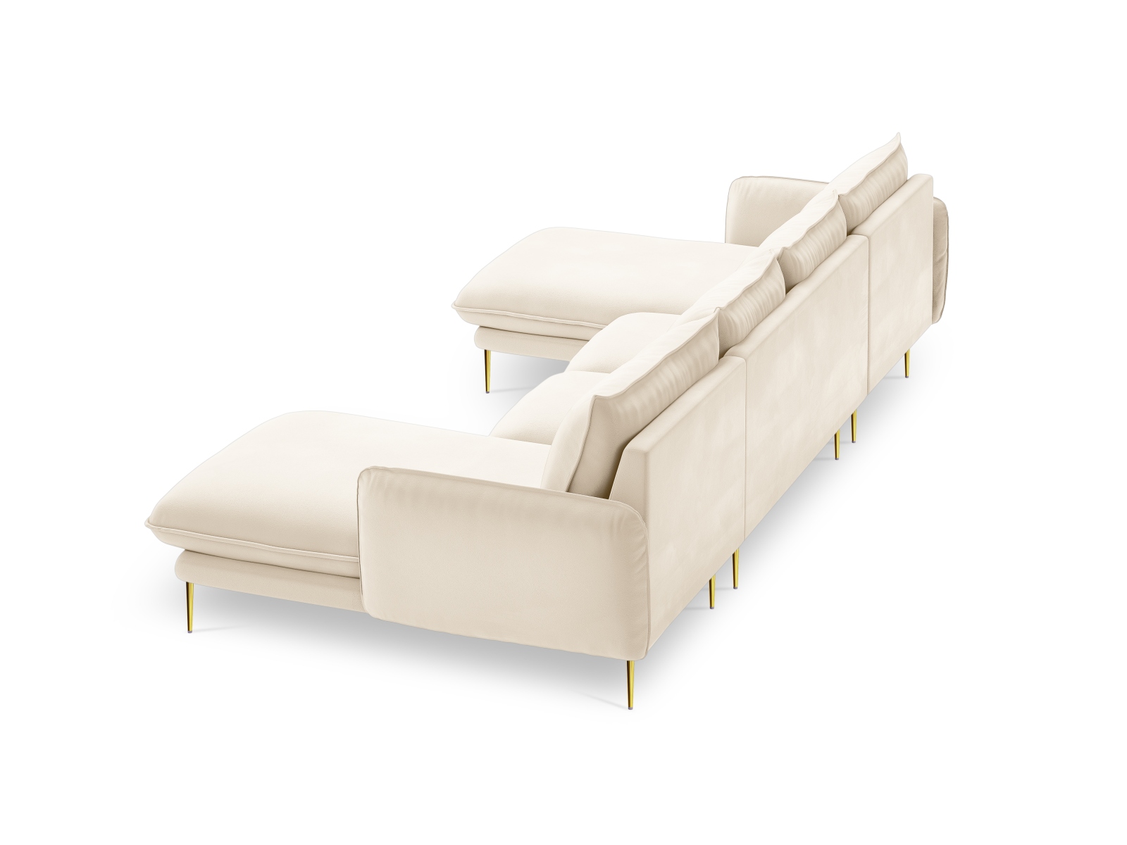 Cosmopolitan Design Panoramasofa Vienna 6-Sitzer Samt Bluvel Helles Beige Beine Gold