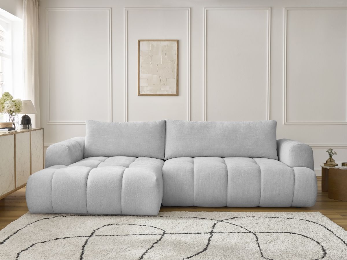 Bobochic Fuji Ecksofa mit Schlaffunktion und Bettkasten 292 × 160 cm Stoff Hellgrau Ecke links