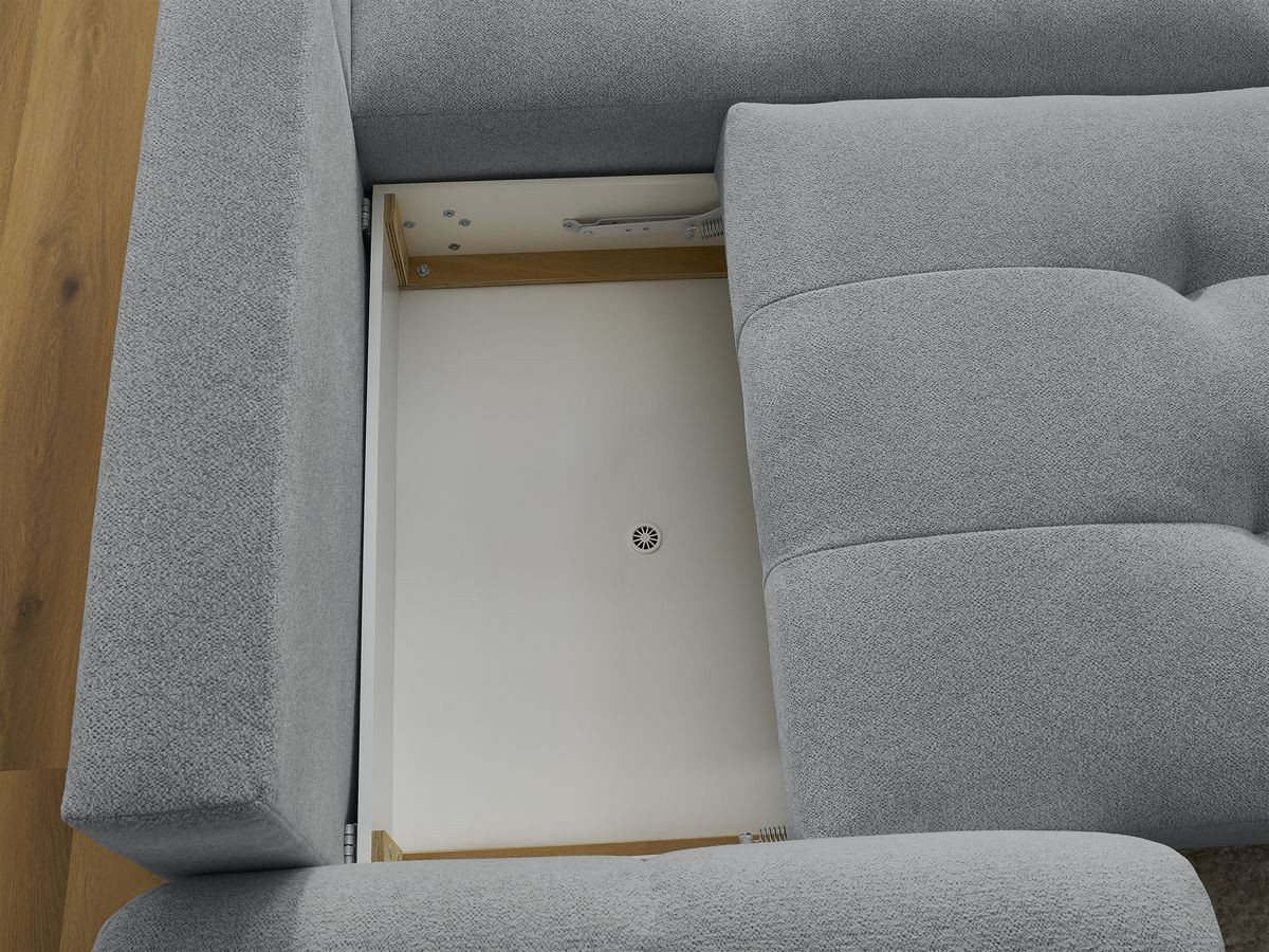 Bobochic Roxelane Ecksofa mit Schlaffunktion und Bettkasten und Pouf 258 × 150 cm Melange-Stoff Dunkelgrau Ecke rechts