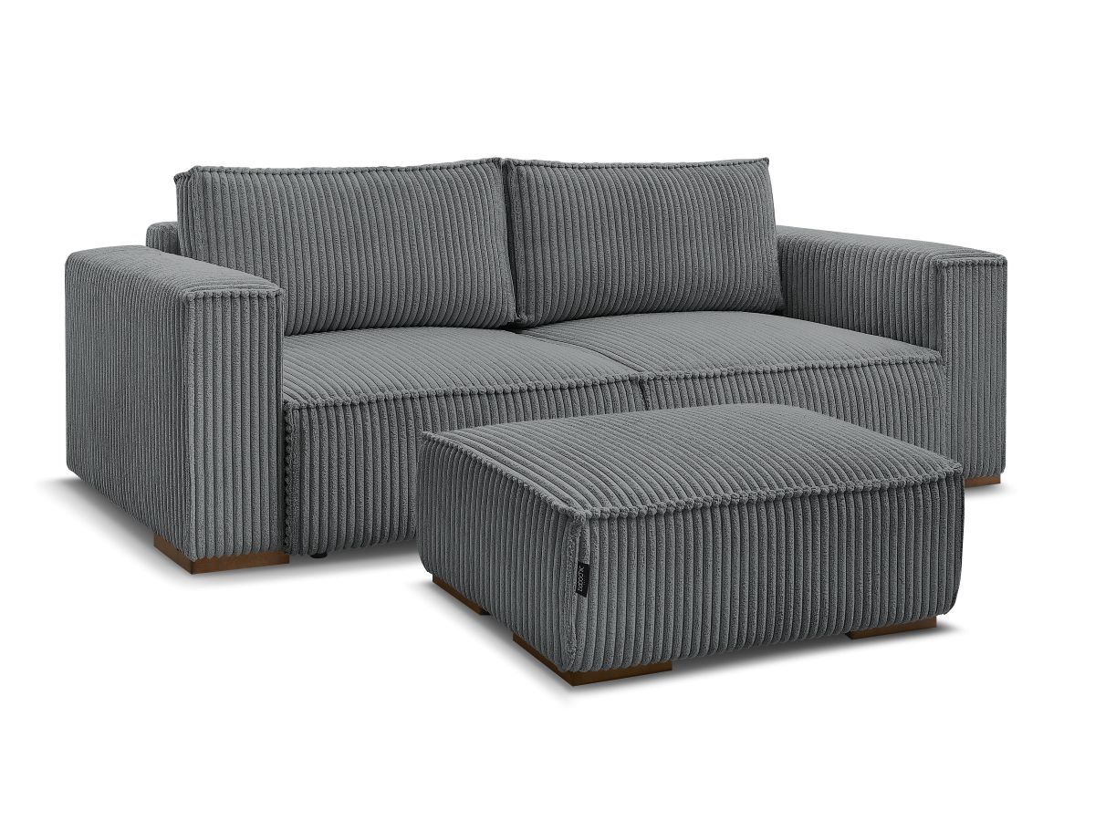Bobochic Chelsea Schlafsofa 4-Sitzer mit Bettkasten und Pouf Breitcord weich Dunkelgrau