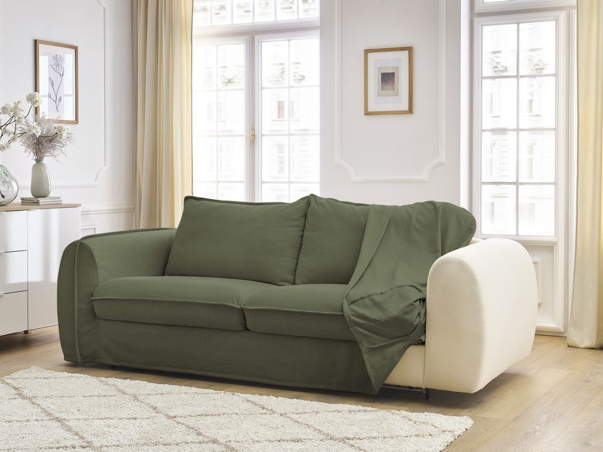 Bobochic Archimede Schlafsofa 3-Sitzer Stoff Grün, Liegefläche 160 × 194 cm
