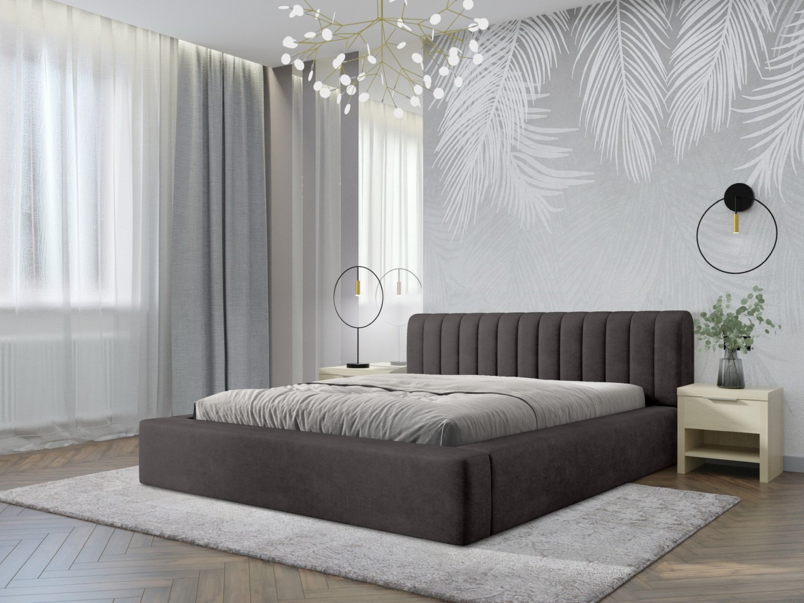 Polsterbett Faroa Samtstoff 140x200 mit Metallrahmen Macau Anthracite