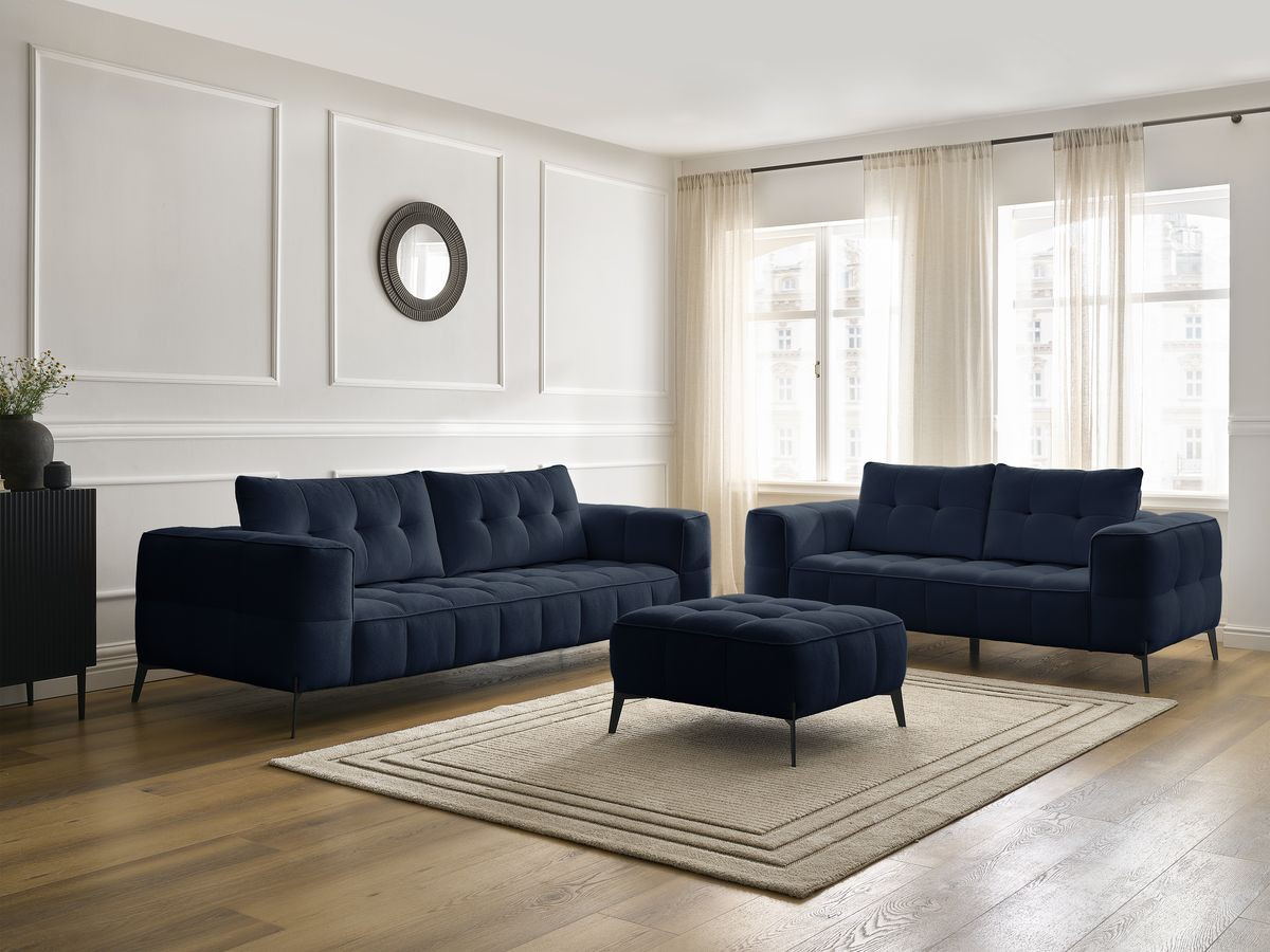 Bobochic Anis Sofa-Set 3- und 2-Sitzer mit Pouf Strukturstoff Blau