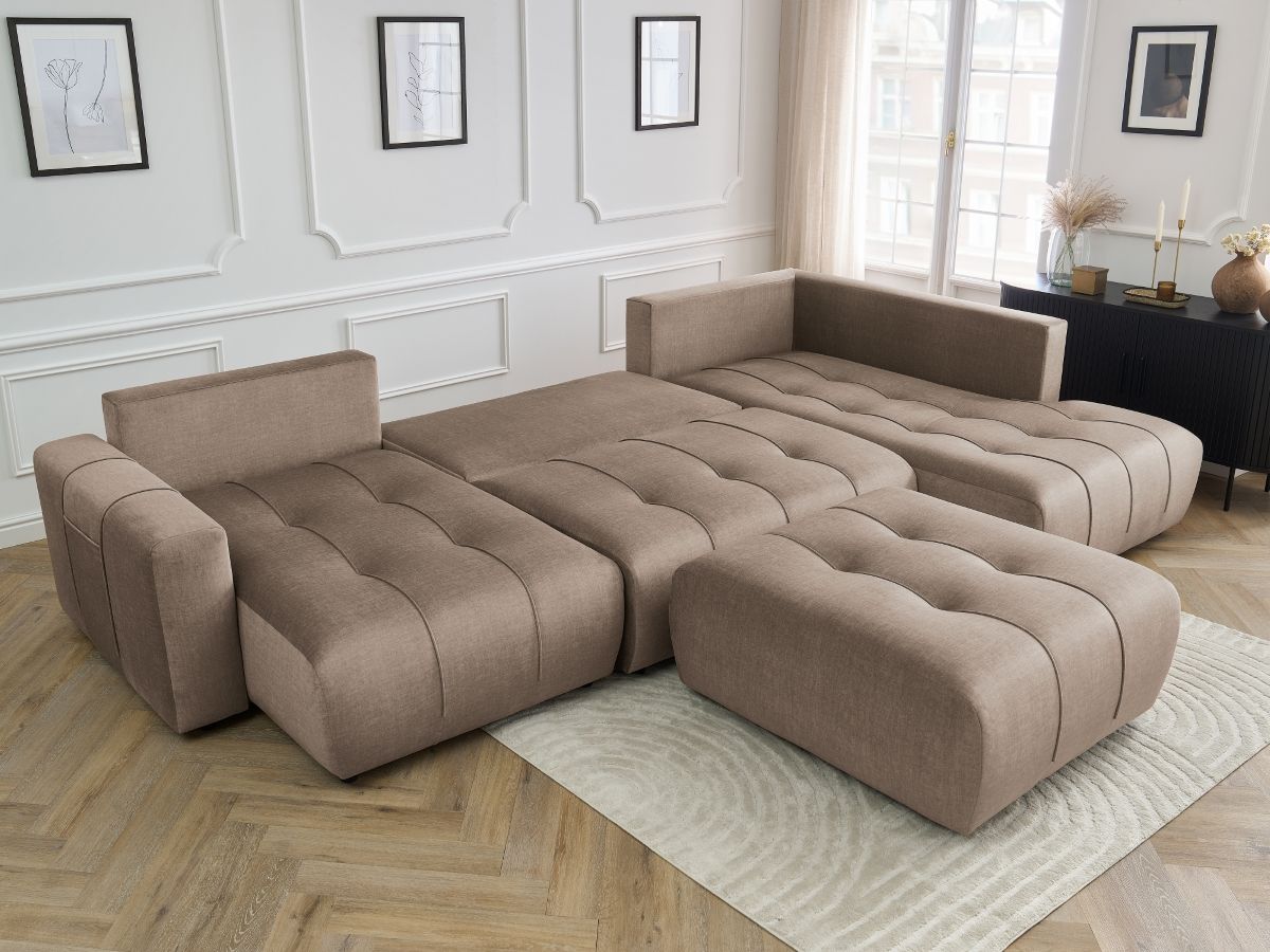 Bobochic Arsene Wohnlandschaft mit Pouf Samt Taupe Ecke links