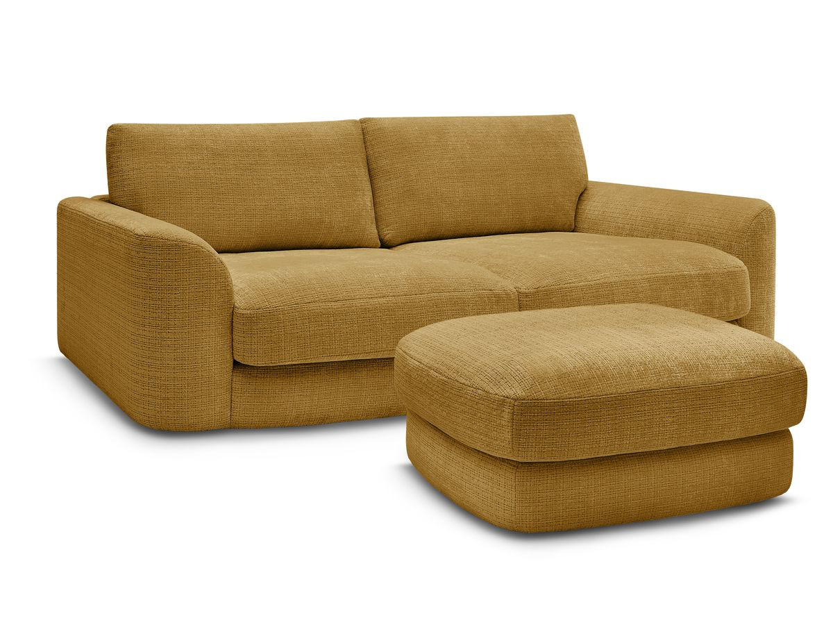 Bobochic Leonore Sofa 3-Sitzer mit Pouf Strukturstoff Gelb