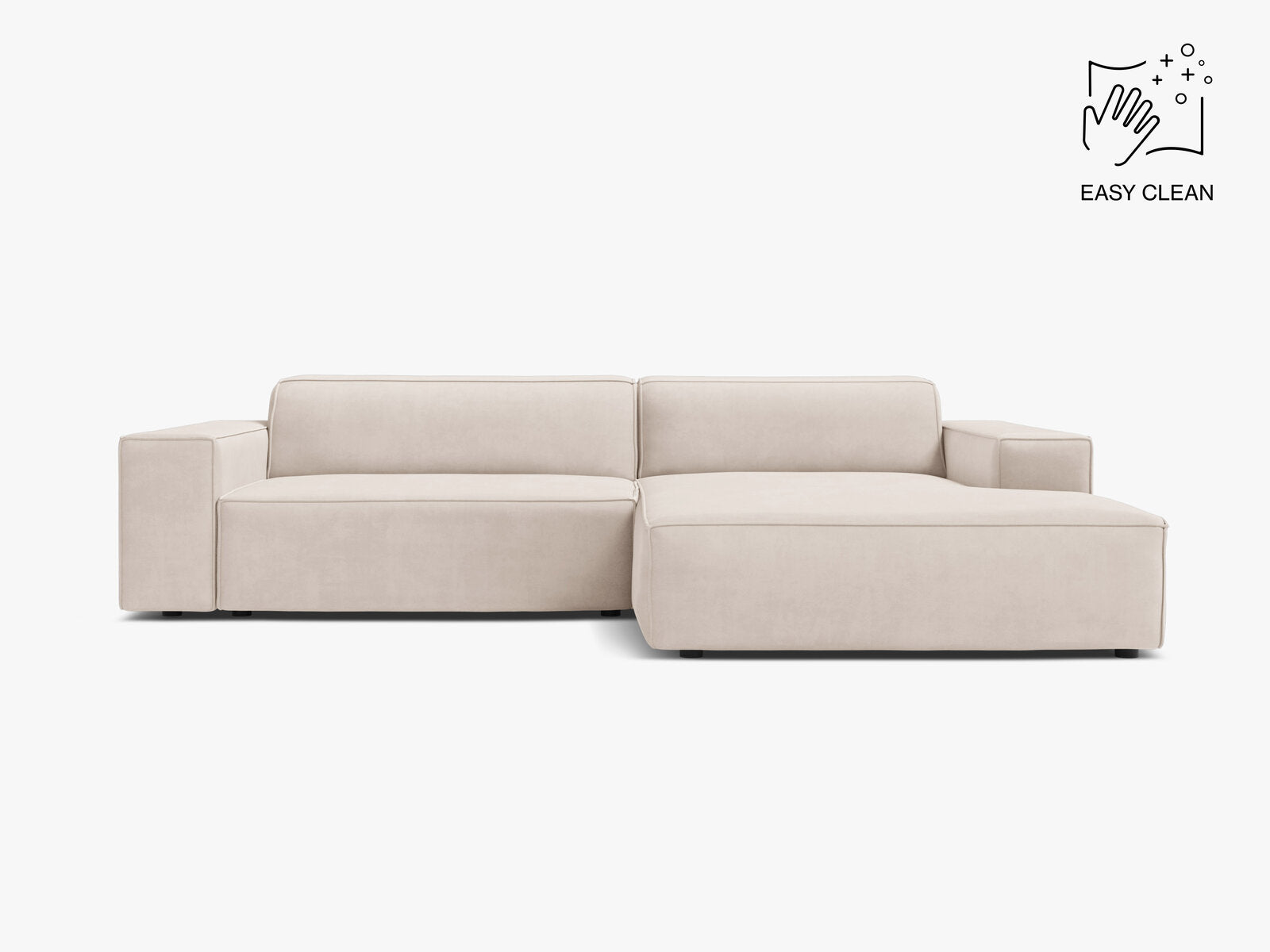 Micadoni Ecksofa Jodie 3-Sitzer Samt Venus Helles Beige Rechts