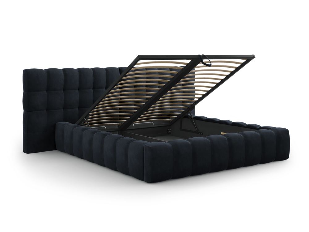 Cosmopolitan Design Stauraumbett mit doppeltem Kopfteil Bali 140x200 Samt Bluvel Dunkelblau