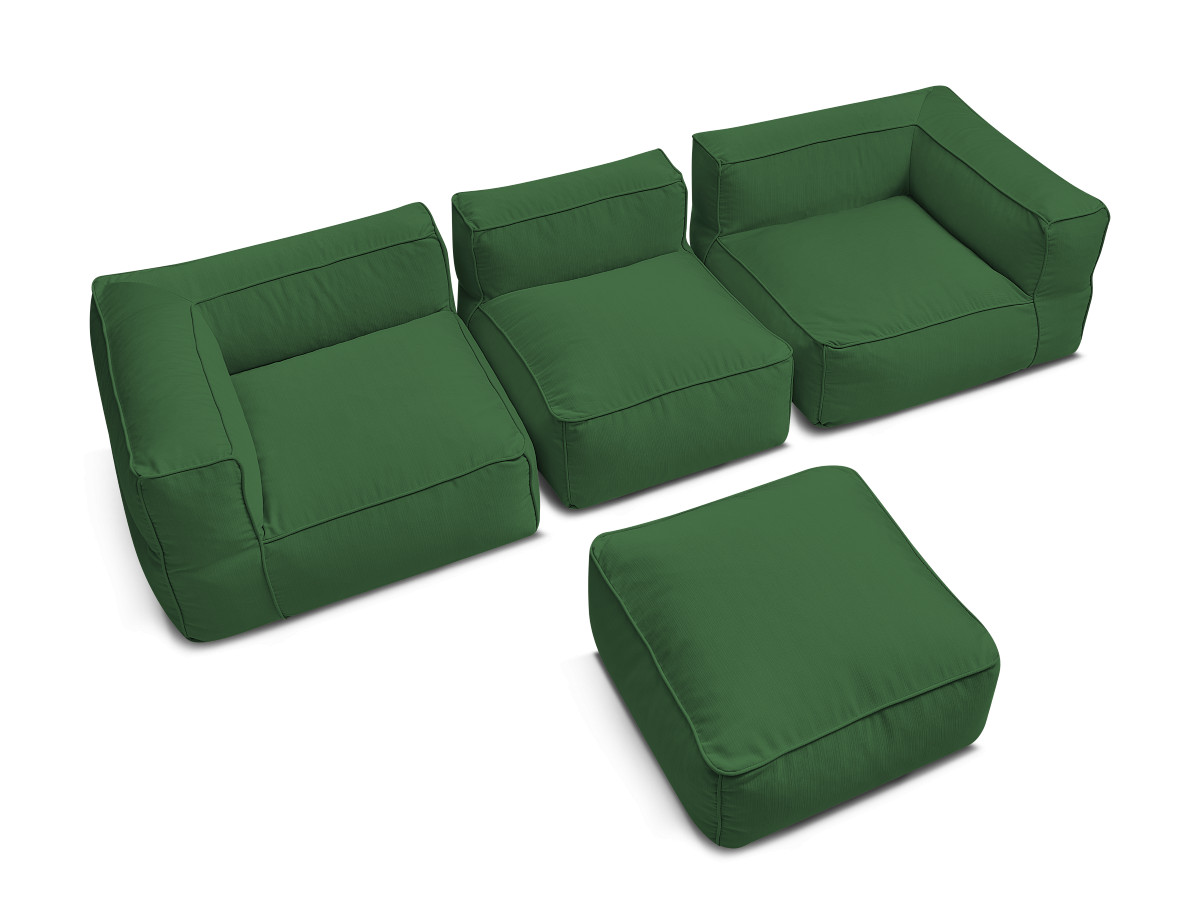 Bobochic Giulia Gartensofa 4-Sitzer mit Pouf, 2 Eckmodule Stoff Grün