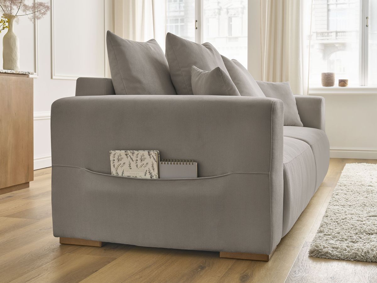 Bobochic Sidonie Schlafsofa 3-Sitzer mit Bettkasten Cordsamt Taupe