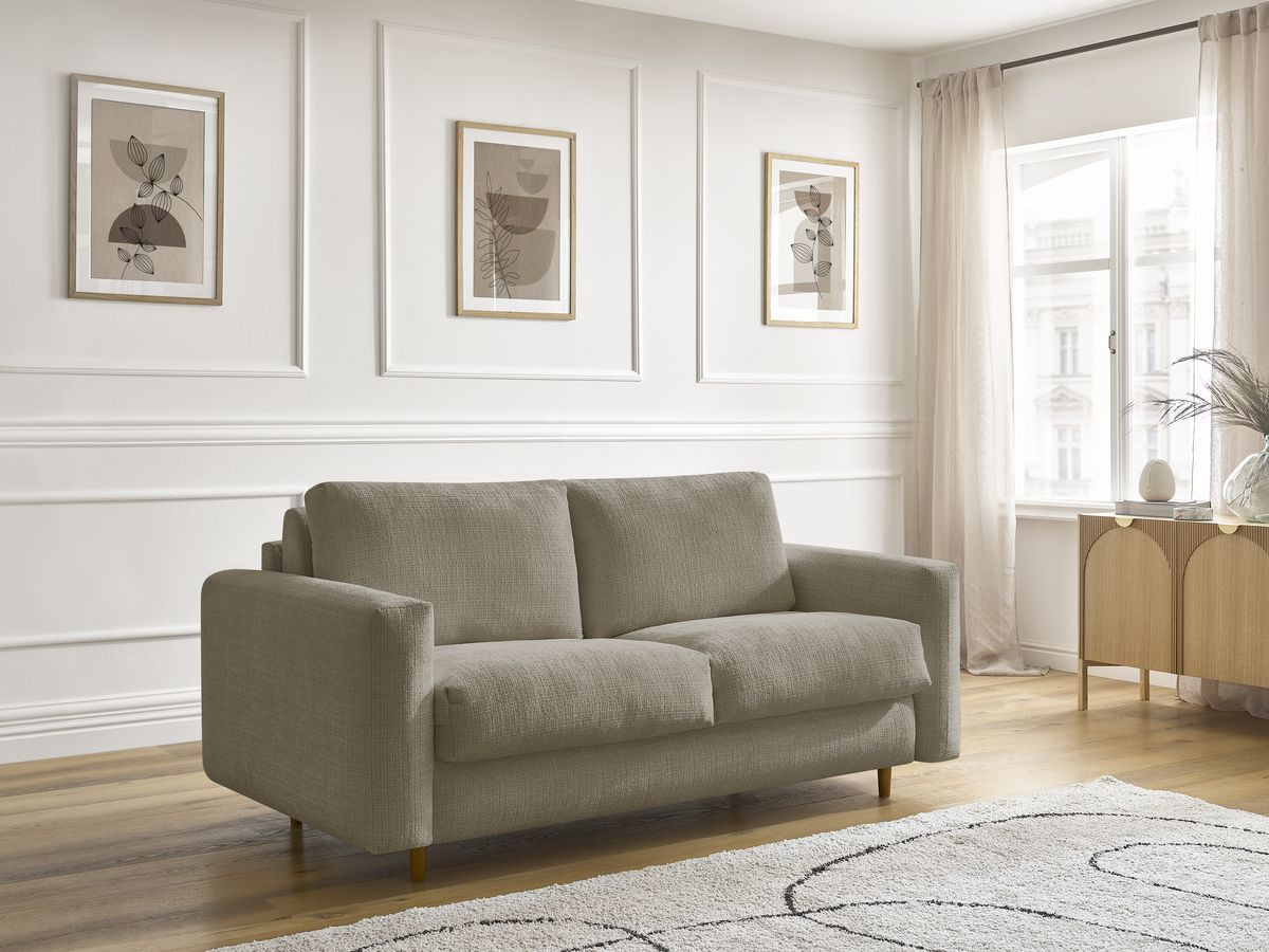Bobochic Cocoone Schlafsofa 3-Sitzer Strukturstoff Taupe, Liegefläche 140 × 200 cm
