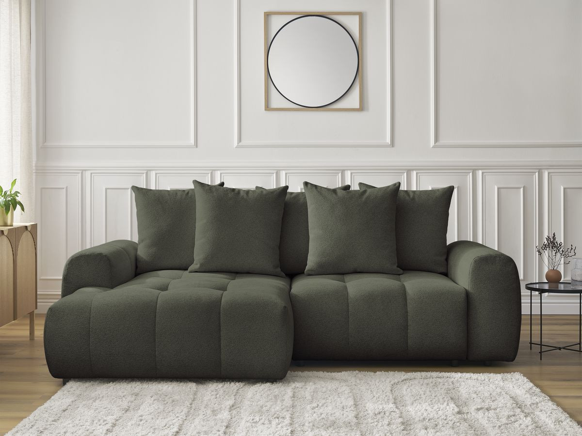 Bobochic Roxelane Ecksofa mit Schlaffunktion und Bettkasten 258 × 150 cm Melange-Stoff Grün Ecke links
