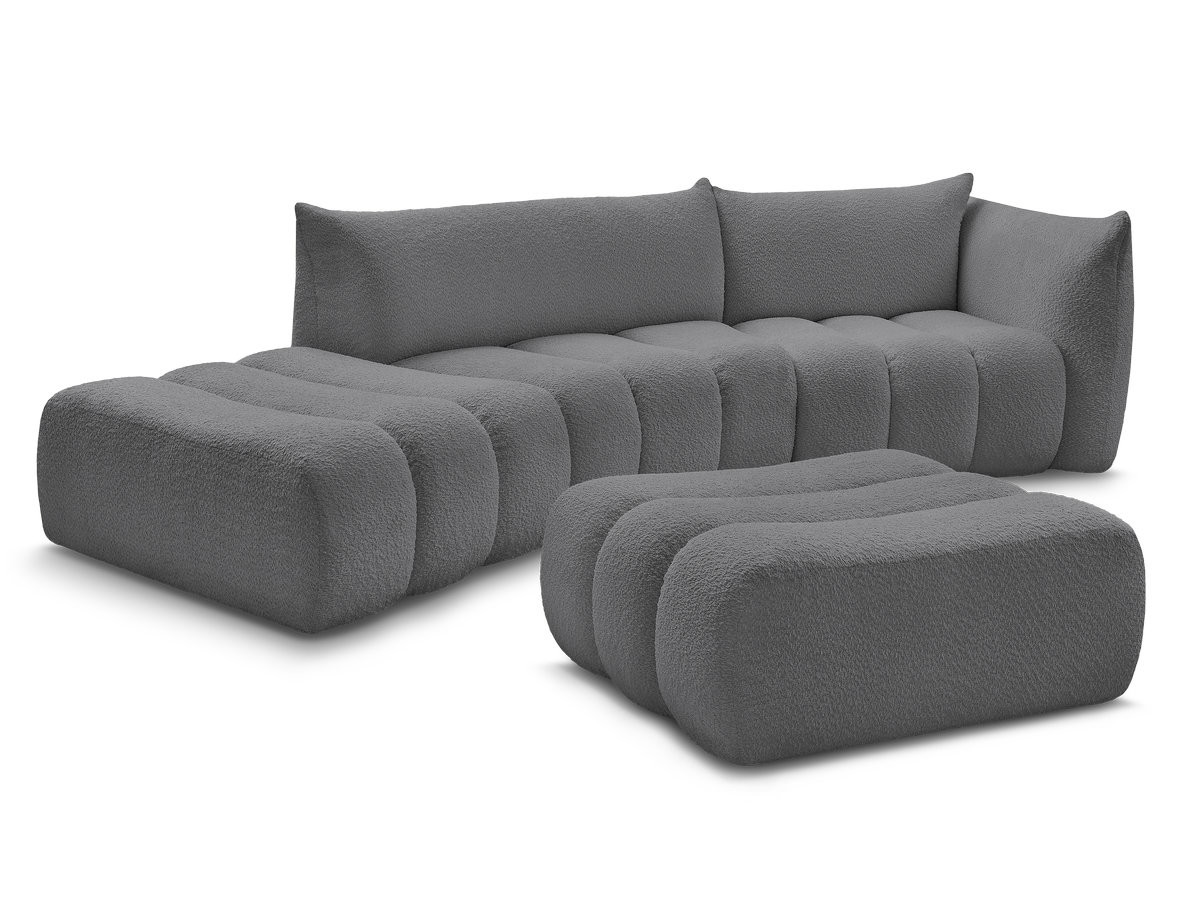 Bobochic Azra Ecksofa mit Pouf 325 × 112 cm Bouclé-Stoff Dunkelgrau Ecke rechts
