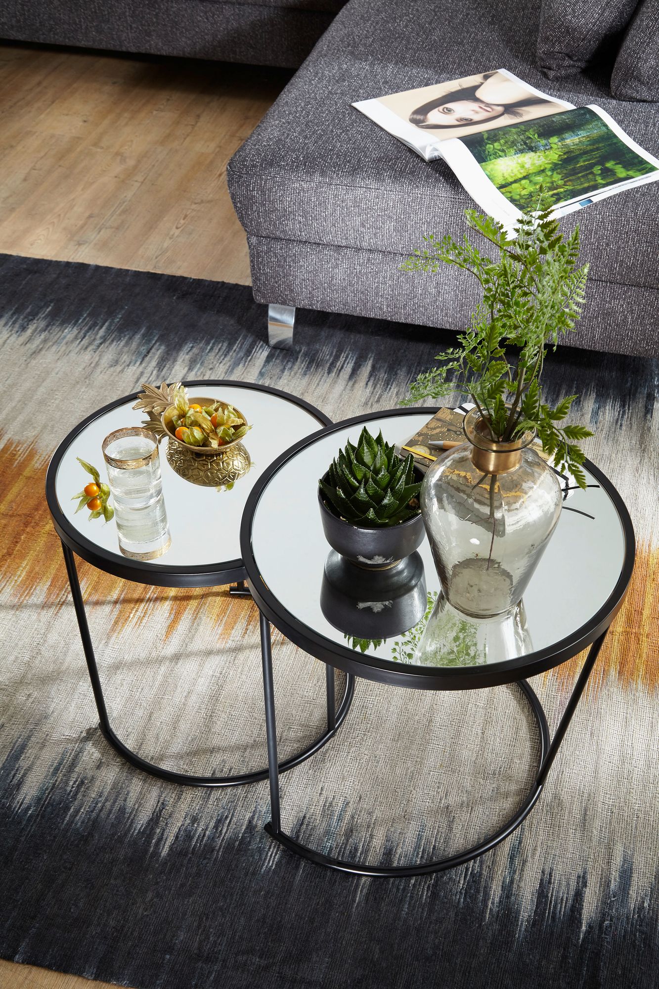 Satztisch 2er-Set Rebild Glas Schwarz Ø 50 cm