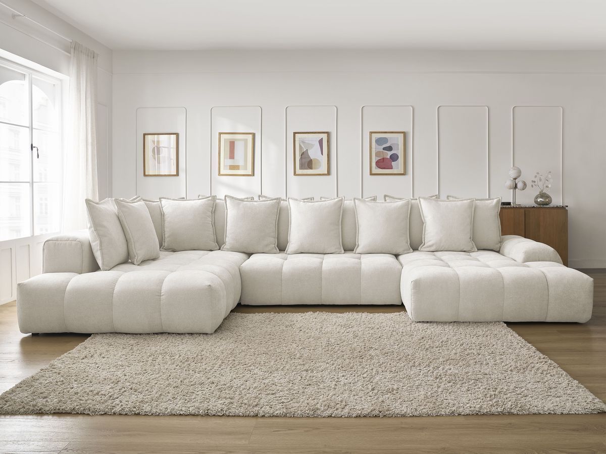 Bobochic Everest Wohnlandschaft, 14 Kissen Strukturstoff Weiß Ecke rechts
