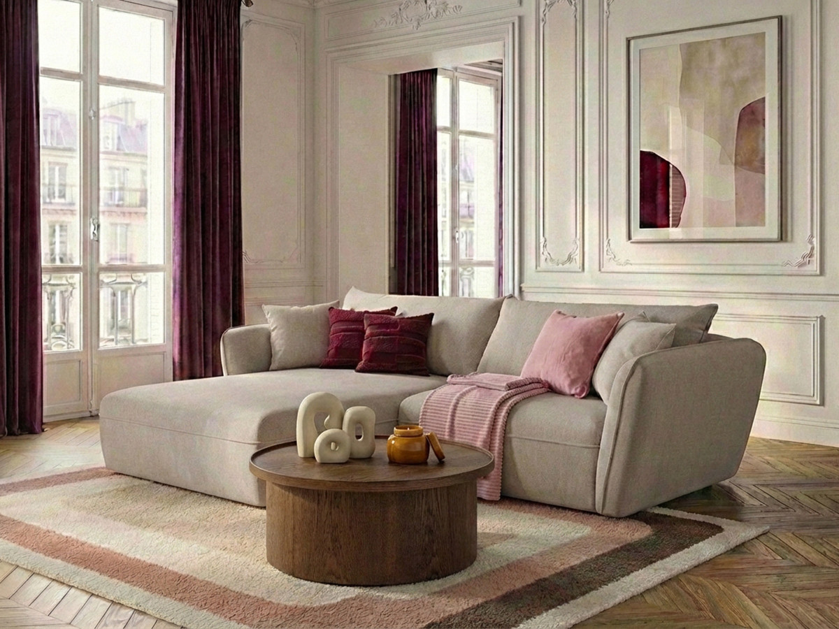 Bobochic Luigi Ecksofa Strukturstoff Beige Ecke links