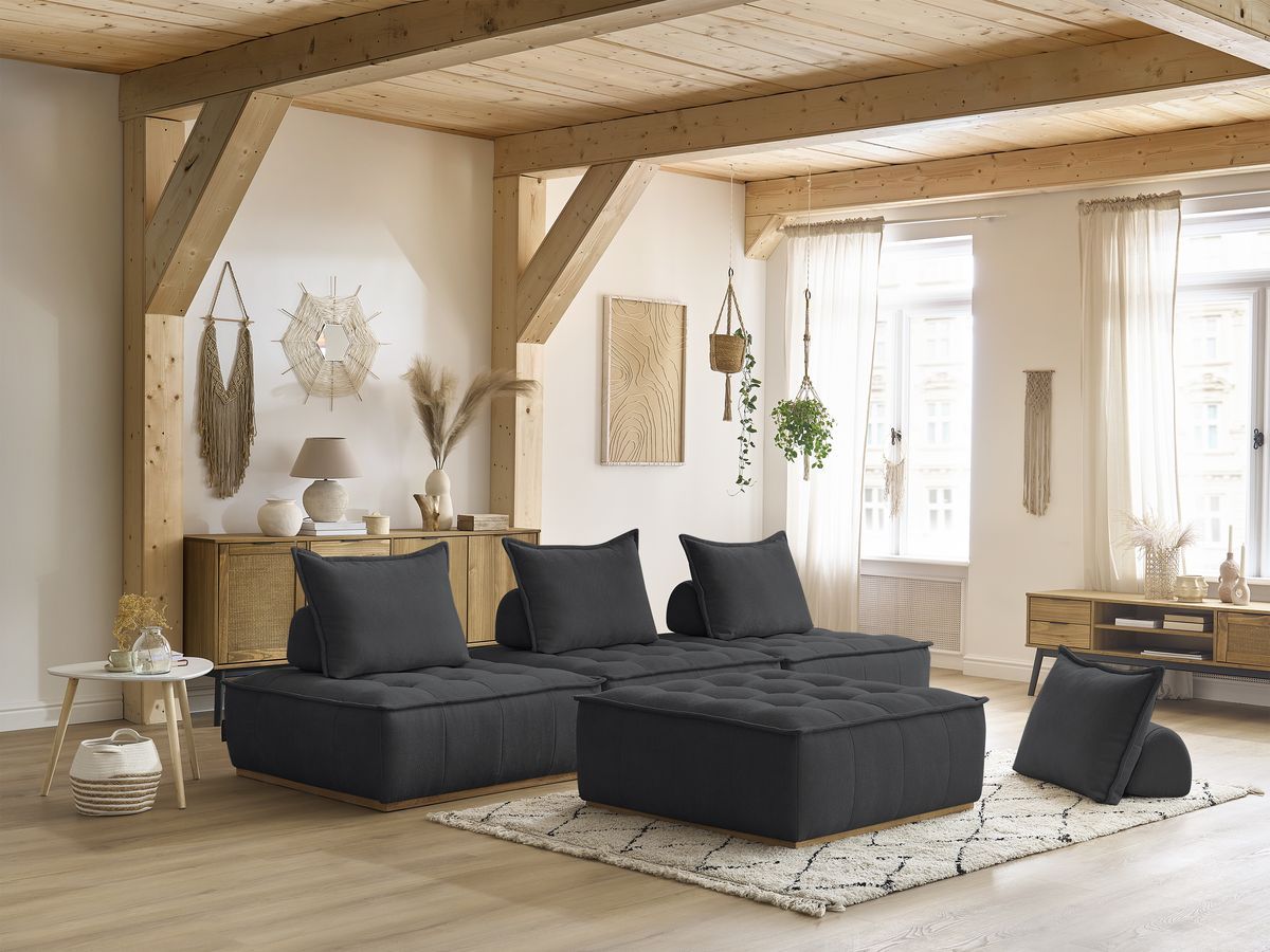 Bobochic Elisa Sofa 4-Sitzer Strukturstoff Dunkelgrau