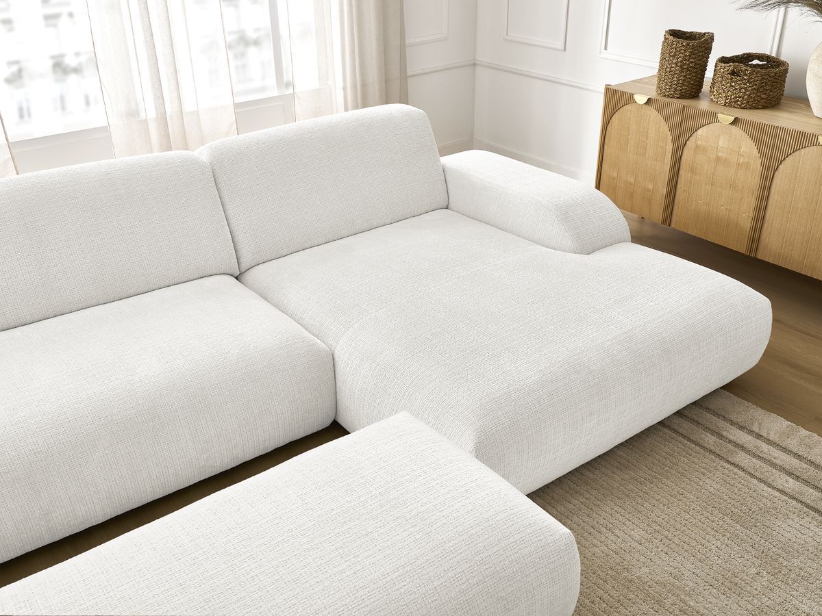 Bobochic Sirius Ecksofa mit Pouf 300 × 170 cm Strukturstoff Weiß Ecke rechts