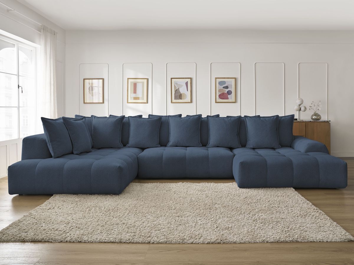 Bobochic Everest Wohnlandschaft, 14 Kissen Melange-Stoff Dunkelblau Ecke rechts