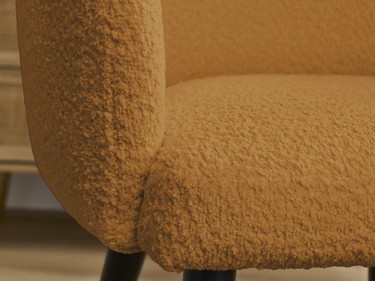 Bobochic Sophie Esszimmerstuhl 2er-Set mit skandinavischen Beinen, schwarz Bouclé-Stoff Gelb