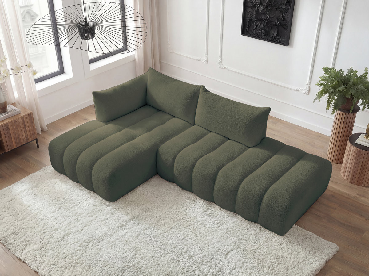Bobochic Azra Ecksofa 319 × 178 cm Bouclé-Stoff Grün Ecke links