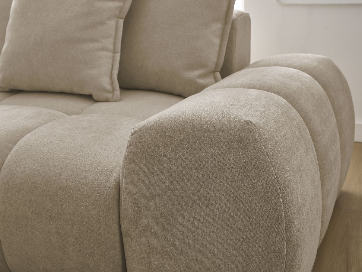 Bobochic Everest Ecksofa mit Schlaffunktion und Bettkasten 318 × 180 cm, 7 Kissen Strukturstoff Taupe Ecke links