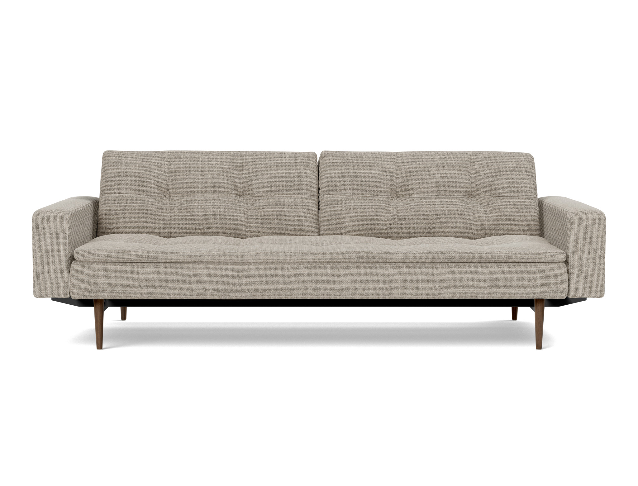 Schlafsofa Dublexo mit Armlehnen Strukturierter Stoff Kenya 579-Gravel Beine Styletto Eiche dunkel