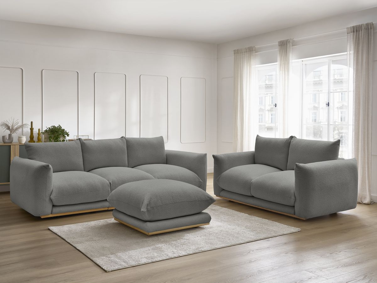 Bobochic Ernest Sofa 5-Sitzer mit Pouf Bouclé-Stoff Dunkelgrau
