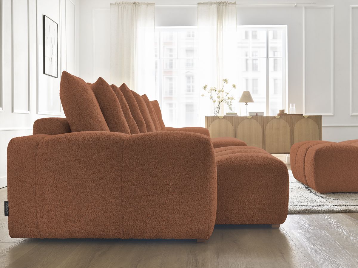 Bobochic Anakin Wohnlandschaft mit Pouf, 10 Kissen Bouclé-Stoff Orange