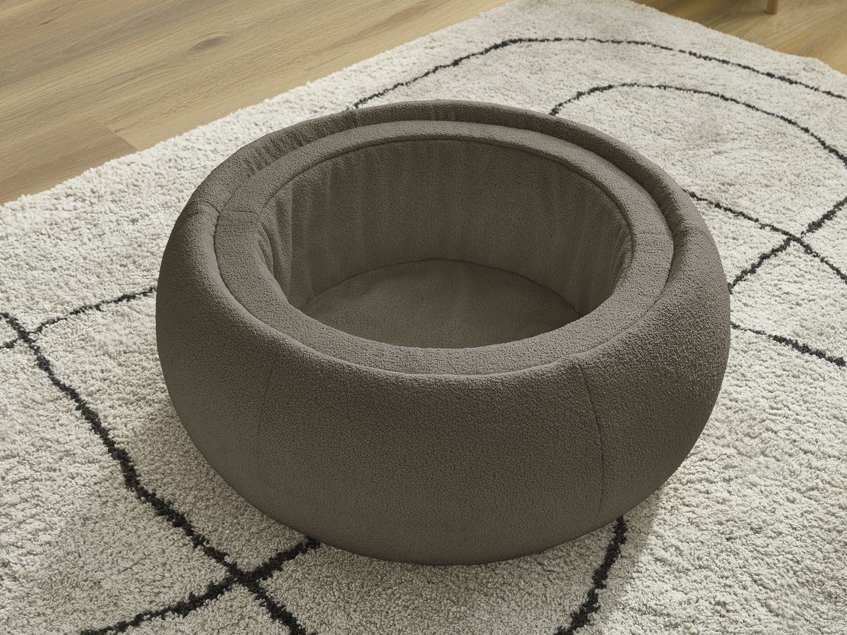 Bobochic Hayden Pouf mit Tablett, rund Bouclé-Stoff Braun, 87 cm
