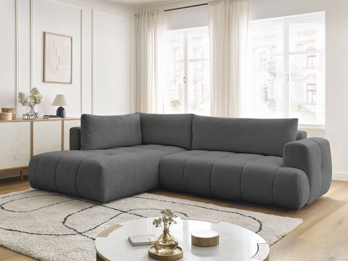 Bobochic Fuji Ecksofa mit Schlaffunktion und Bettkasten 282 × 204 cm Stoff Dunkelgrau Ecke links