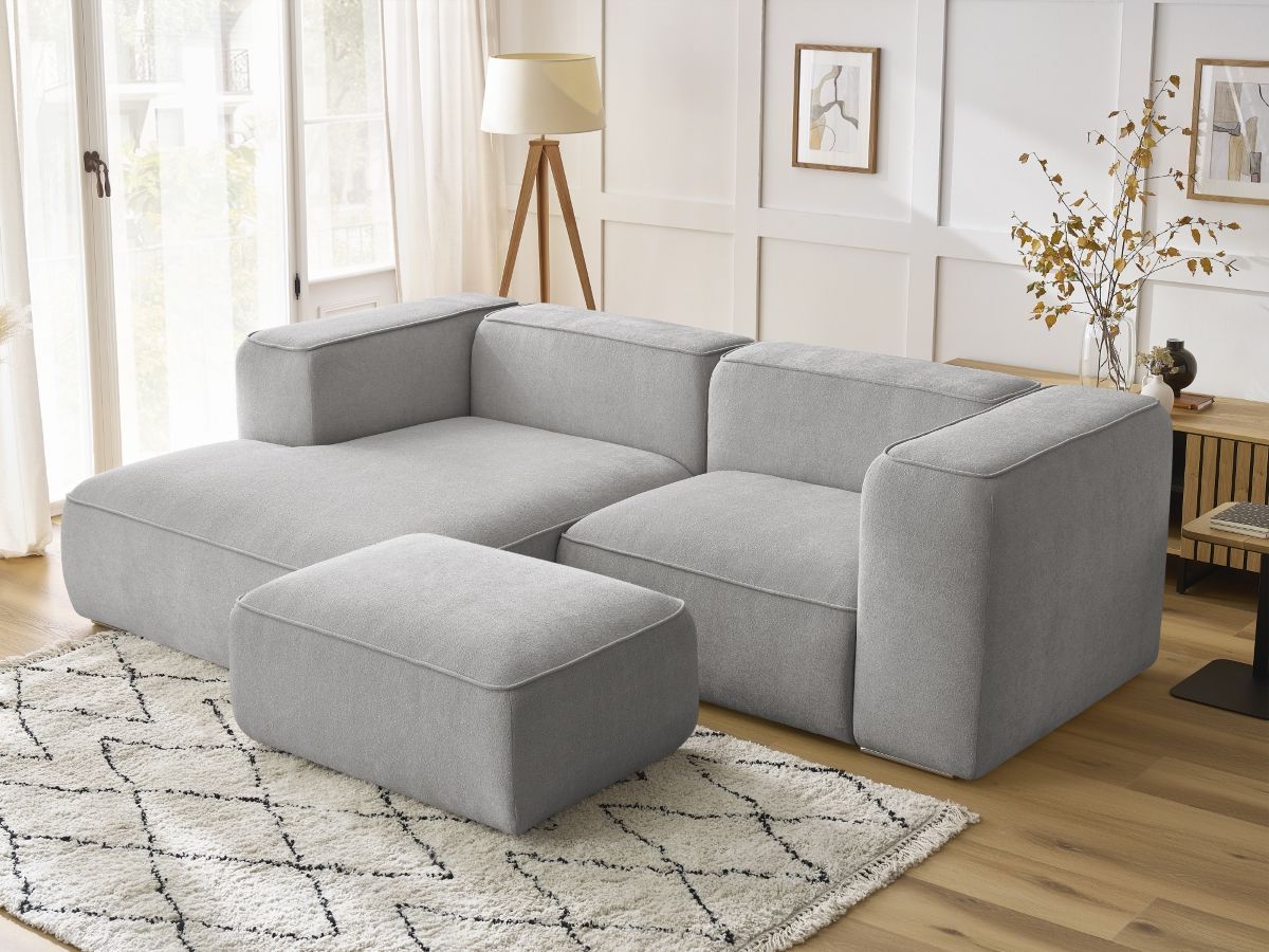 Bobochic Zephyr Ecksofa mit Pouf 260 × 165 cm Strukturstoff Hellgrau Ecke links