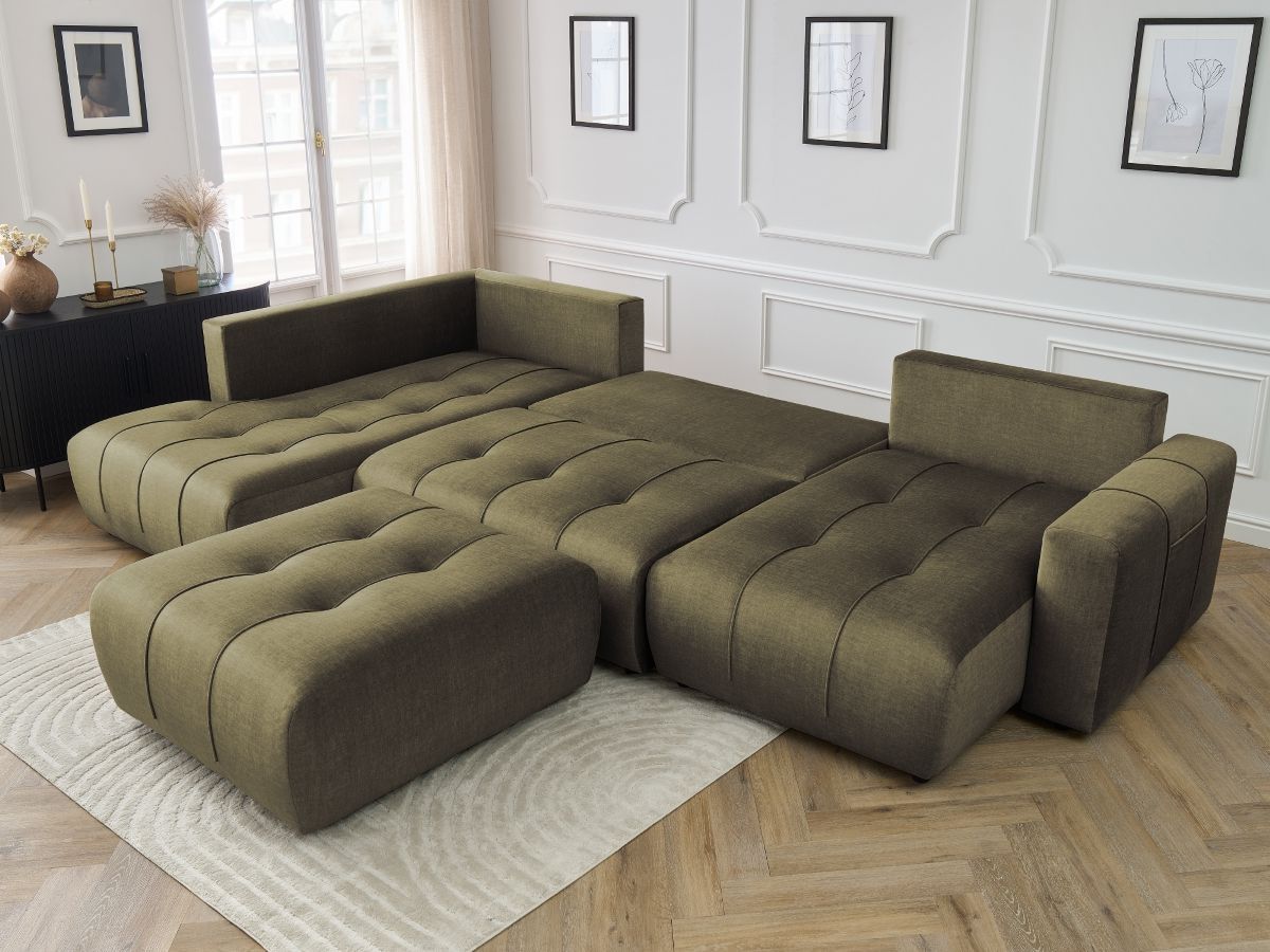 Bobochic Arsene Wohnlandschaft mit Pouf Samt Grün Ecke rechts
