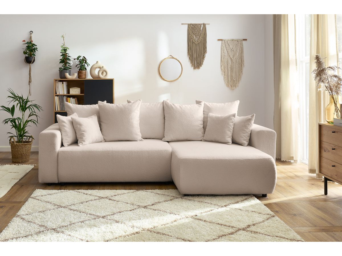 Bobochic Envy Ecksofa mit Schlaffunktion und Bettkasten Bouclé-Stoff Beige