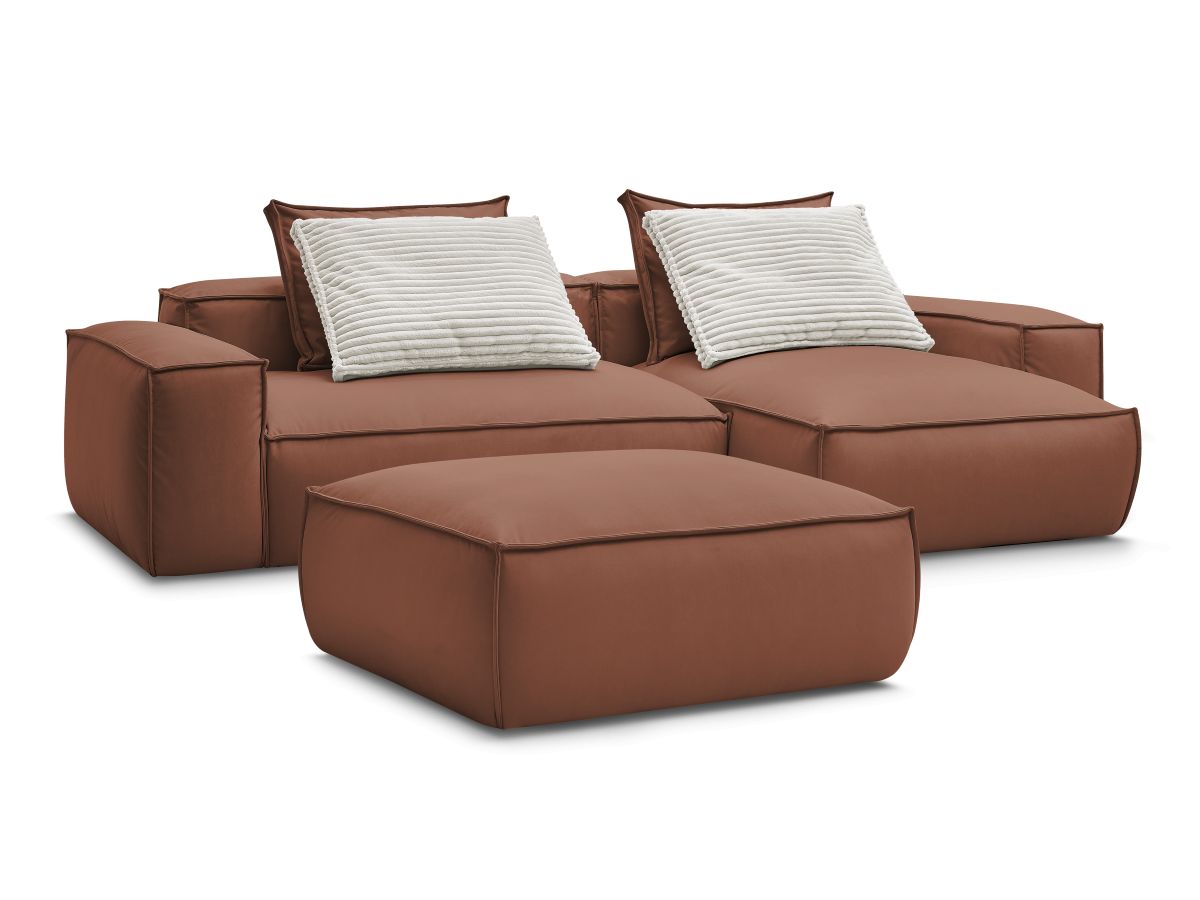 Bobochic Boheme Ecksofa mit Pouf Kunstleder Dunkelbraun