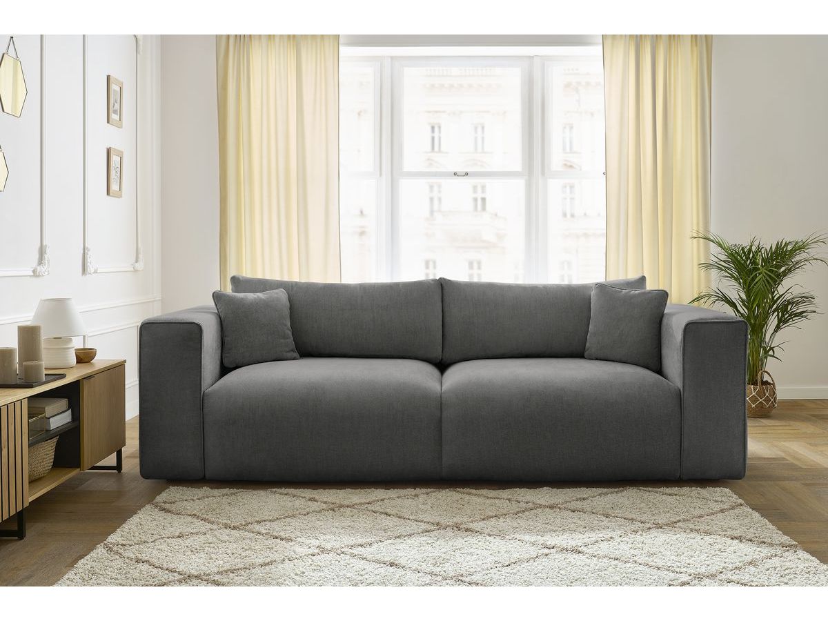 Bobochic Ezechiel Schlafsofa 3-Sitzer mit Bettkasten Stoff Dunkelgrau