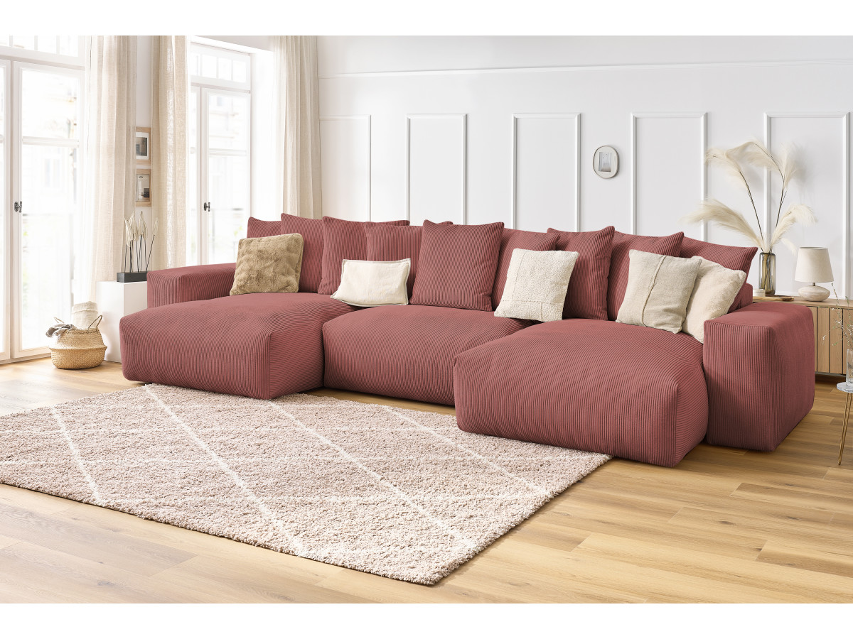 Bobochic Voltaire Wohnlandschaft 420 × 174 cm Cordsamt Rosa
