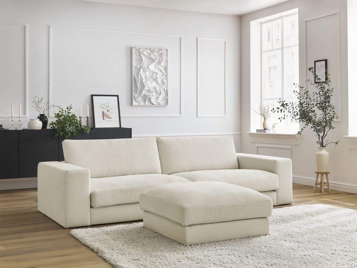 Bobochic Leonard Sofa 4-Sitzer mit Pouf 234 × 109 cm Cordsamt Beige